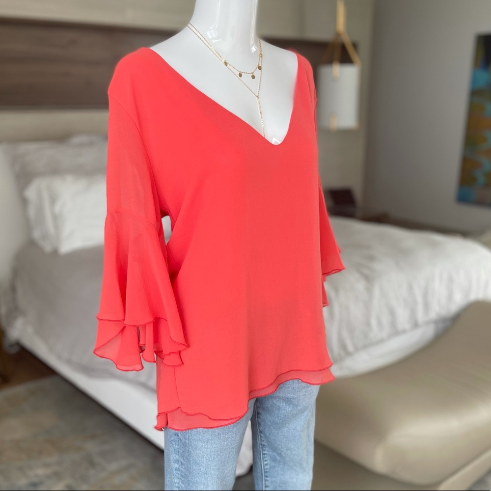 Ramona LaRue Chiffon Coral Flutter Sleeve Blouse